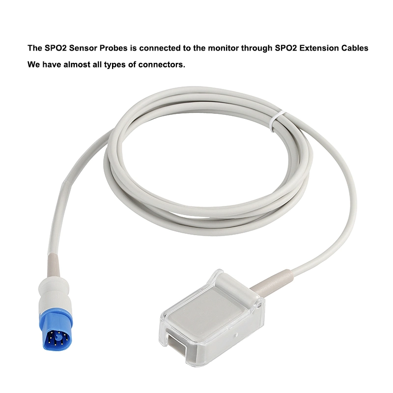 Medical Selling Reusable SpO2 Sensor Probes Extension Cable Compatible with Philips 8pin